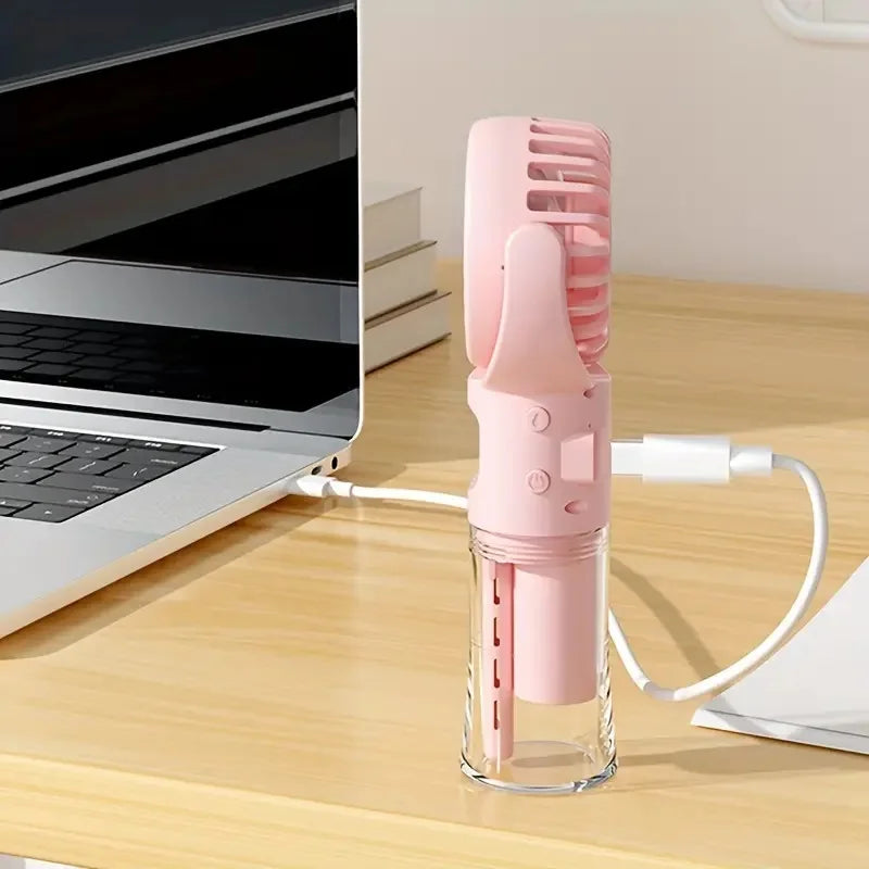 Portable Handheld Misting Fan with 4 Speeds and USB Charging