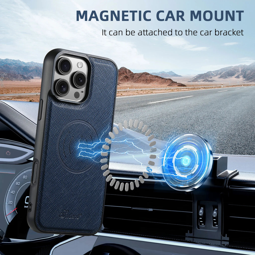 SUTENI Wireless Charging Phone Case Matte Texture Luxury Faux Leather Magnet For iPhone 18 Pro Max 17 Air 16 Plus 15 14 13 12
