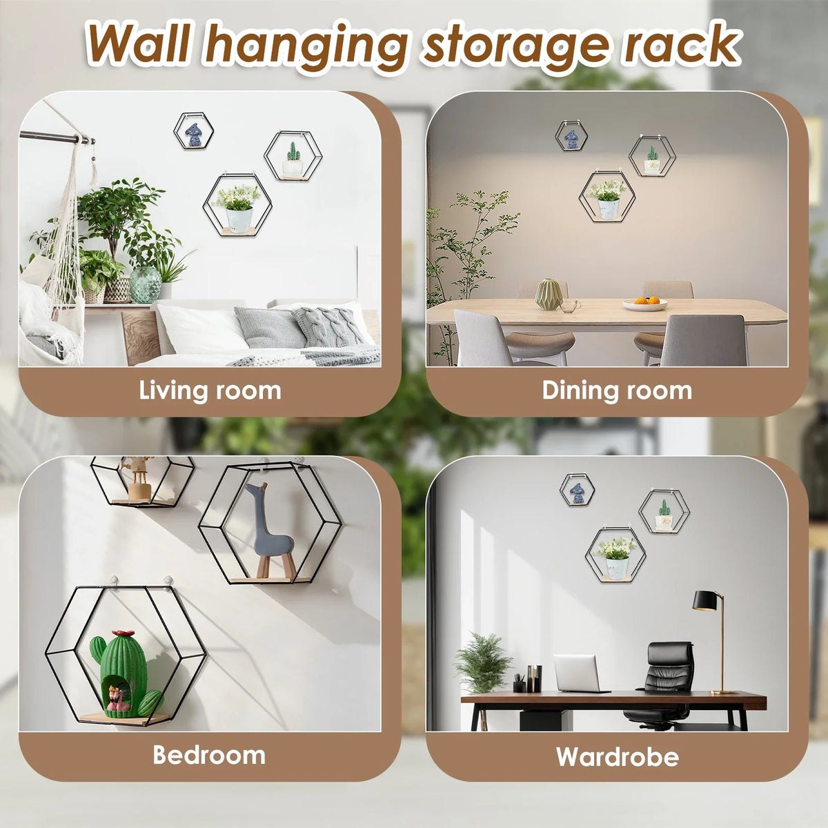 Set of 3 Hexagon Floating Wall Shelves