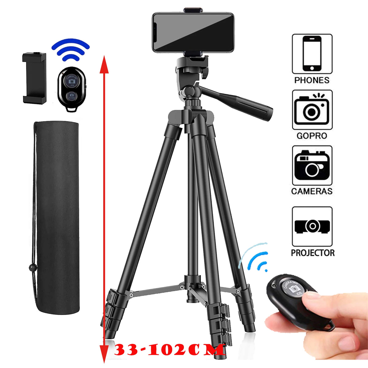 Lightweight Mobile Tripod with Bluetooth Remote and Phone Holder