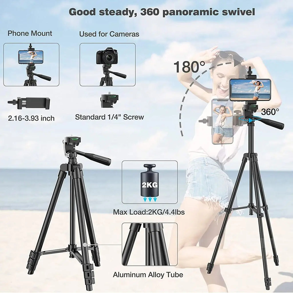 Lightweight Mobile Tripod with Bluetooth Remote and Phone Holder