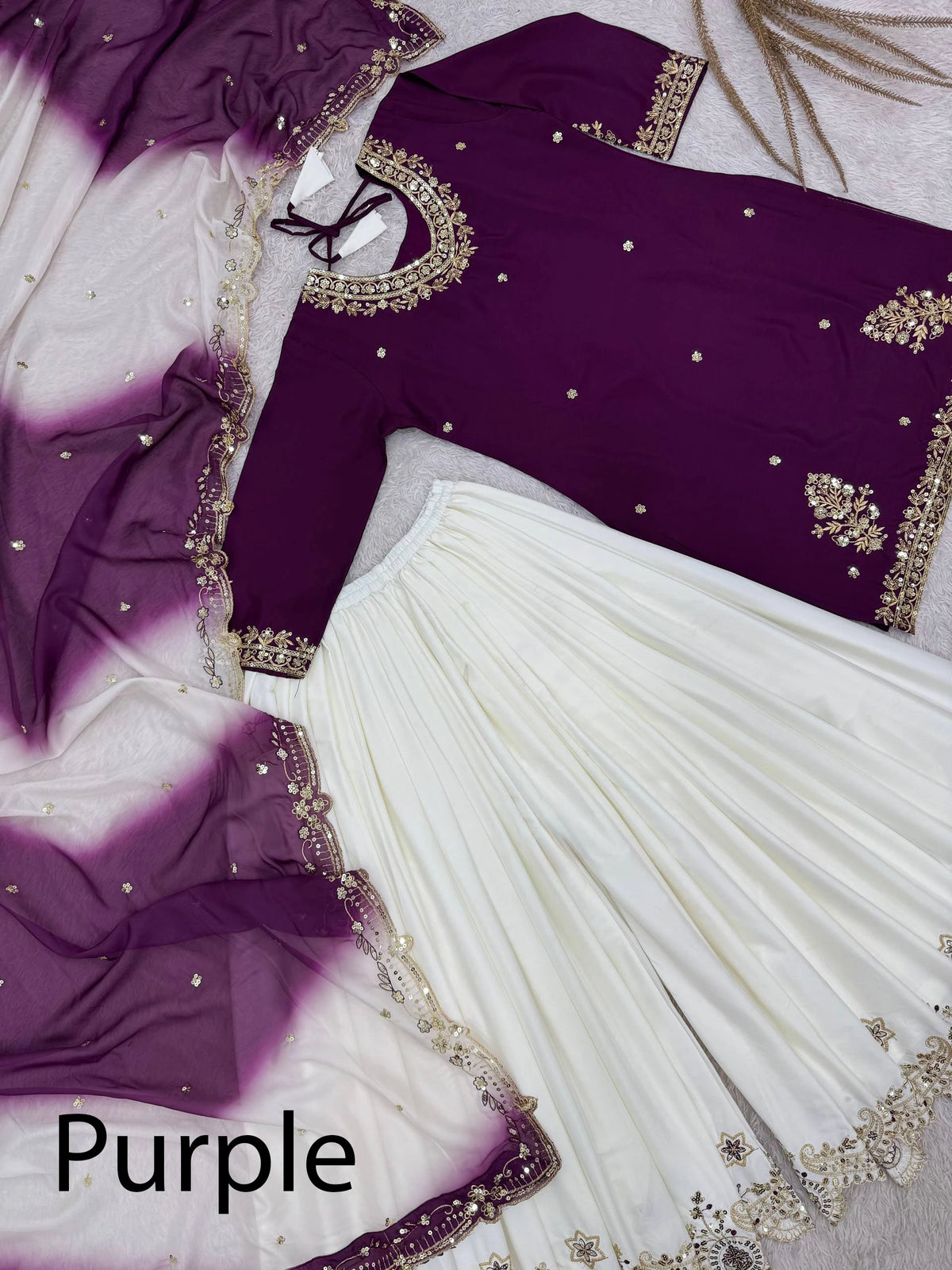 Wholesale Stitched Designer Indian Sequin Embroidered Crepe Sharara Gharara Kurti Set Diwali Wedding PartyWear 3Pcs Premium