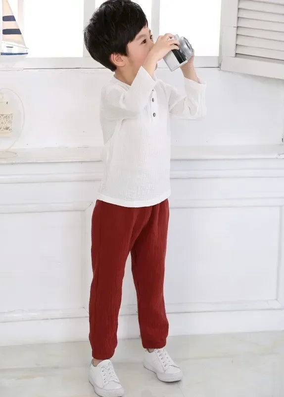Infant Baby Boy Girl Clothes Set for Party Long Sleeve Baby Shirts Loose Pant Toddler Kids Clothes Spring Summer Muslin Clothes