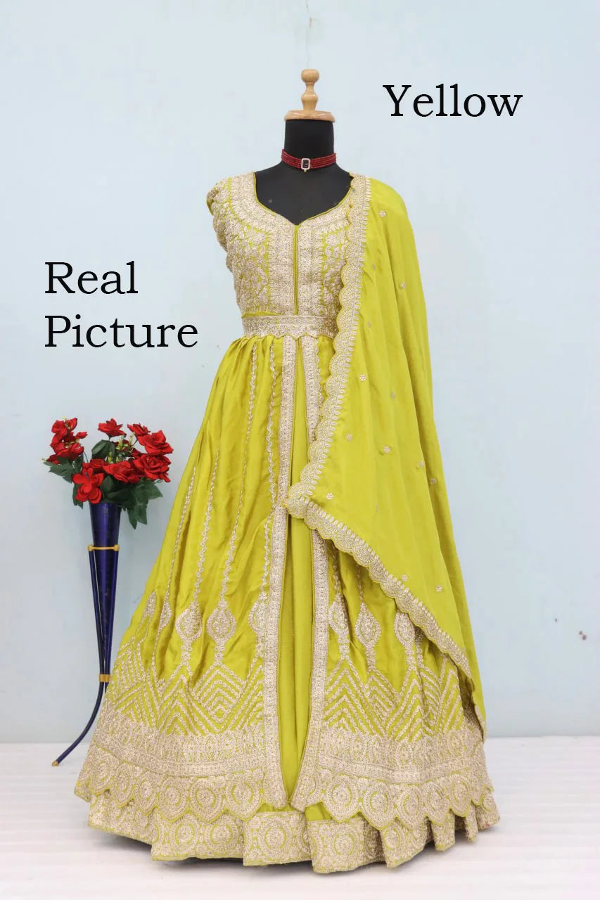 Indian Trendy Fashion for Women Long Banglory Silk With Embroidery Anarkali Kurti Gown With Dupatta Wedding Partywear Suit