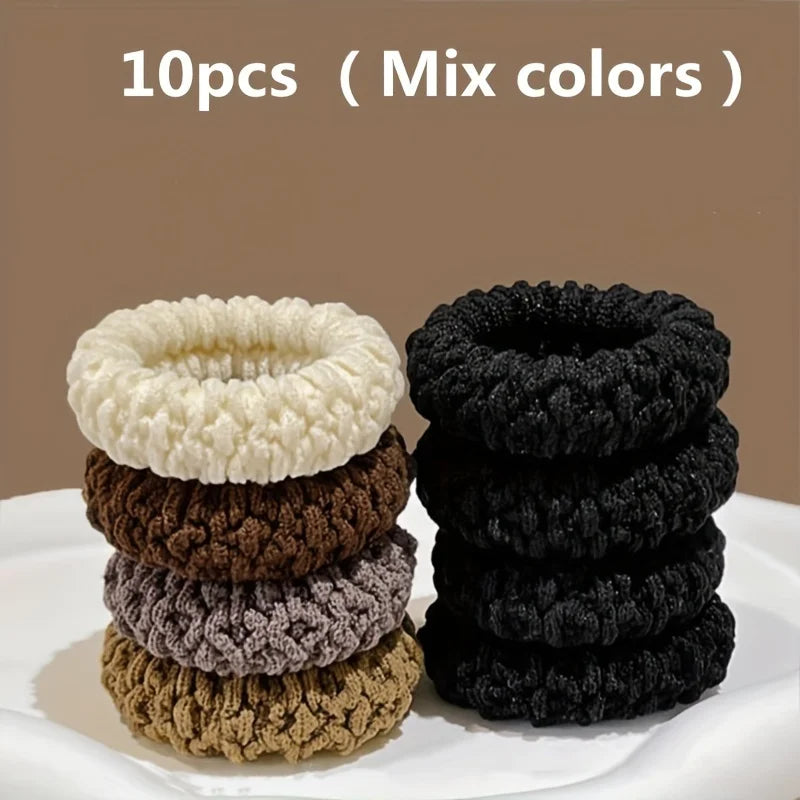 A Set of 5/10High Elastic Thick HairBands Hair rope Suitable for Ladies-Elegant and Sweet Solid Color Bun Tie Multi-Color Option
