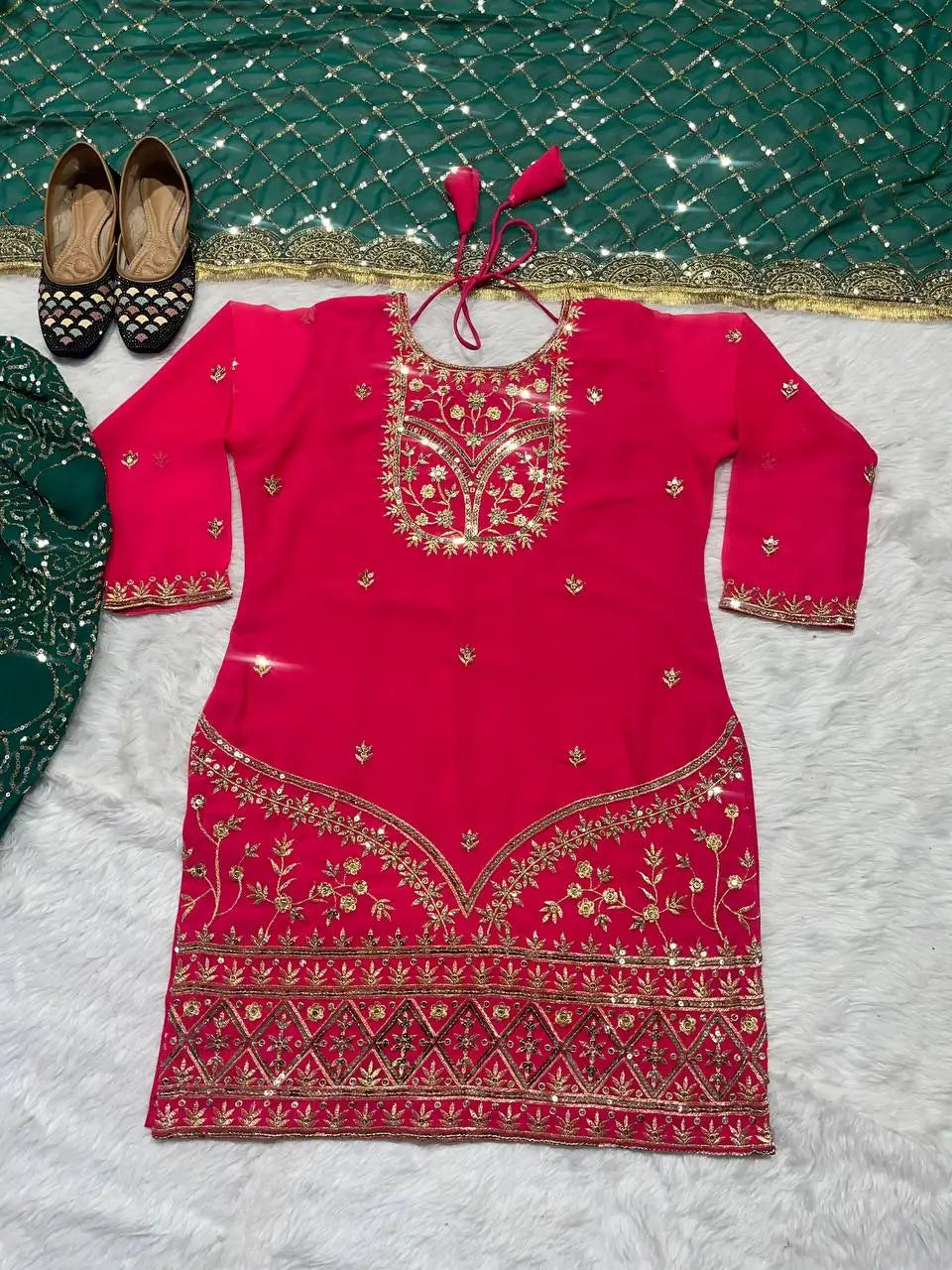 Eid Ramzan Special PinkCityBlocks Salwar Kameez Faux Georgette Slim Fit Reversible Party Style Indian Pakistani Women's Wedding