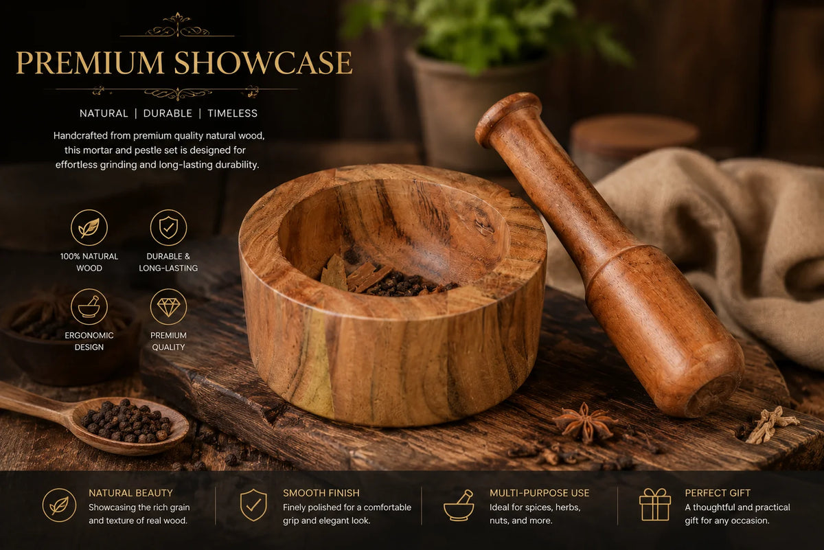 Acacia Wood Mortar Pestle Set Multifunctional Spice Grinder Garlic Masher Herb Crusher Household Seasoning Kitchen Use