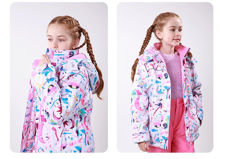 HONEYKING Kids Ski Outwear Winter Warm Windproof Outdoor Sports Snow Jackets Girls Snowboard Coat For Ski Clothing Equipment