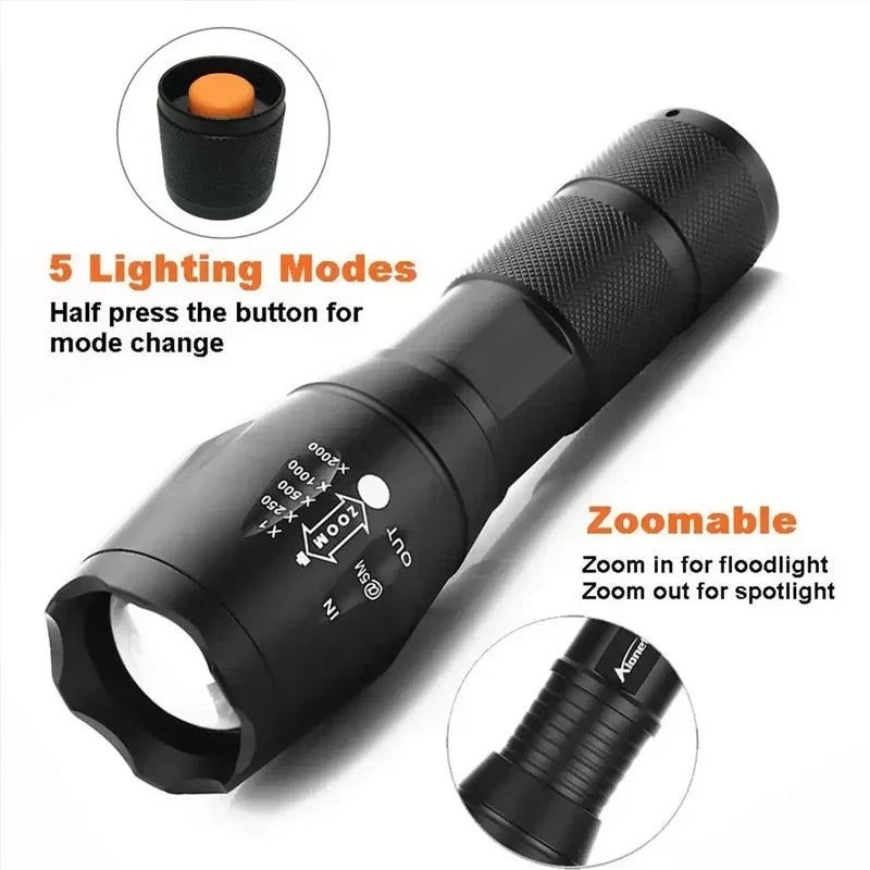 High Power T6 LED Waterproof Zoomable Flashlight with 5 Modes