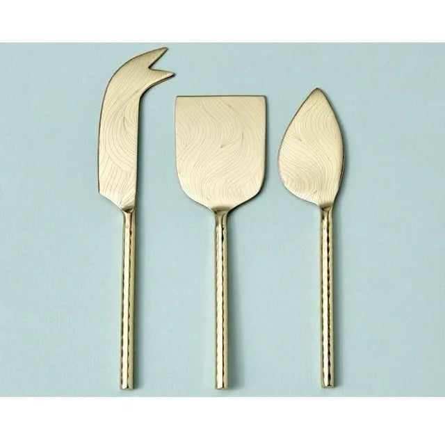 High Quality Stainless Steel Cheese Knife Set With Brass Leaf Handle Tableware Food Safe Dishwasher Safe Cheese Set Fork Spoon