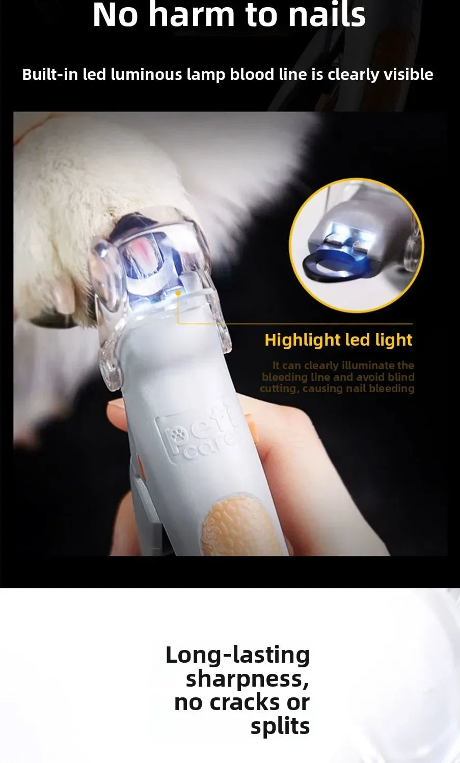 LED Pet Nail Clippers with Safety Guard, Professional Dog Cat Nail Trimmer Kit, Rechargeable Quiet Grooming Tool for Small Medium Dogs