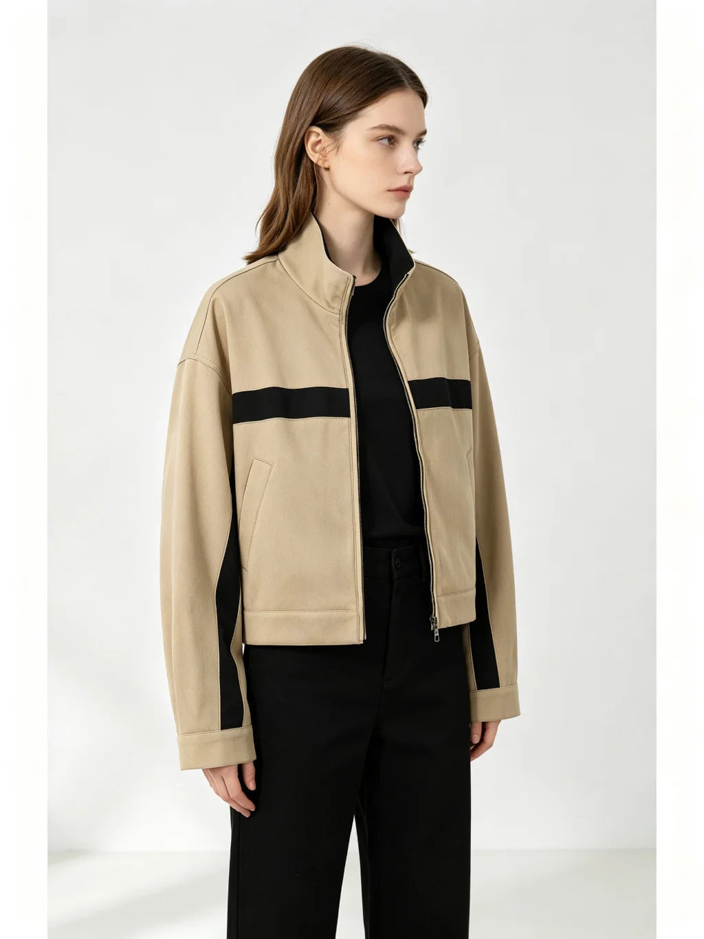 Suninheart Autumn Women's Jackets Oversized Vintage Bomber Jacket Zip Up Stand Collar Short Coat Streetwear Fashion Outwear