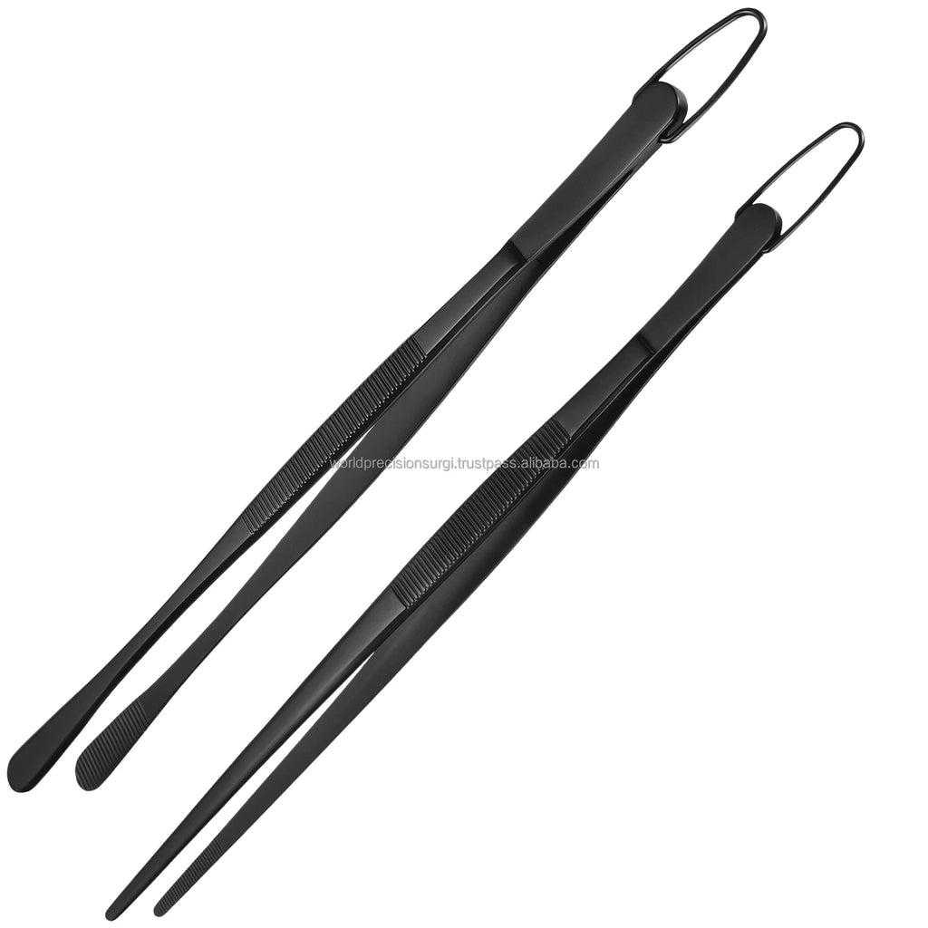 Black Titanium Kitchen Chef Tweezers Pointed Tip Manual Instrument Dental Set CE Certified Class I