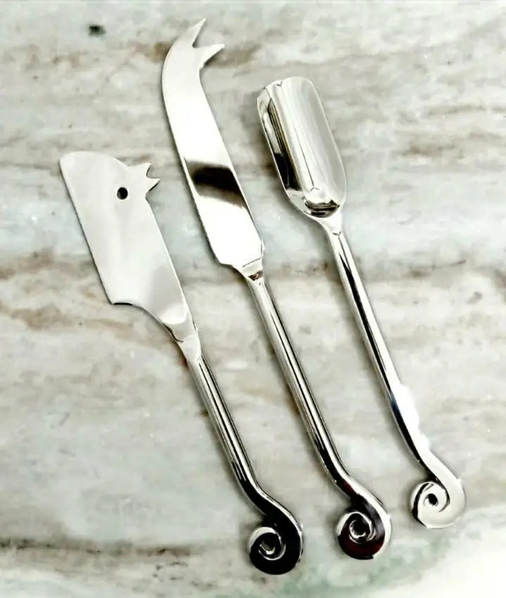 High Quality Stainless Steel Cheese Knife Set With Brass Leaf Handle Tableware Food Safe Dishwasher Safe Cheese Set Fork Spoon