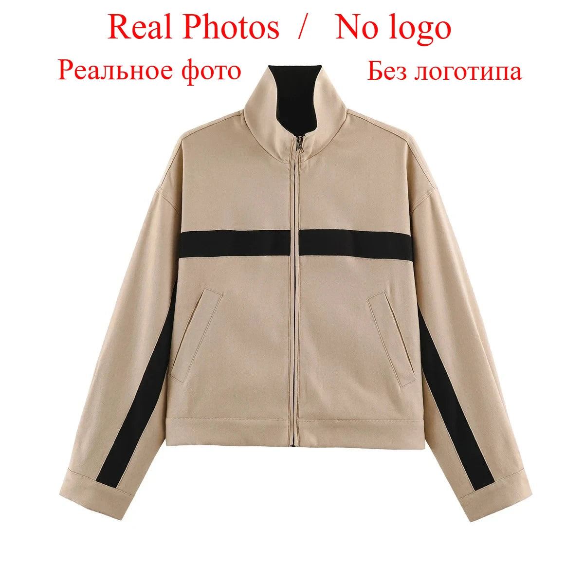 Suninheart Autumn Women's Jackets Oversized Vintage Bomber Jacket Zip Up Stand Collar Short Coat Streetwear Fashion Outwear