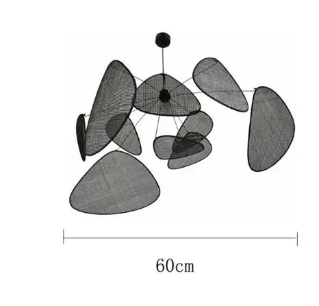 Hand-Woven Rattan Leaf Grid Chandelier E27 Wicker Pendant Lamp
