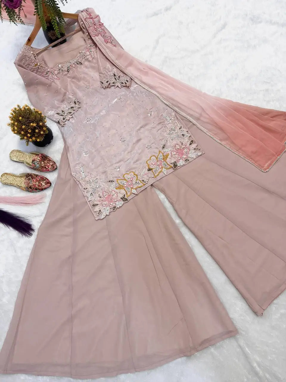 Latest Punjabi Suits Sharara with Custom Size for Women Designer Pakistani Diwali Faux Georgette Quick Dry Low Price 2023