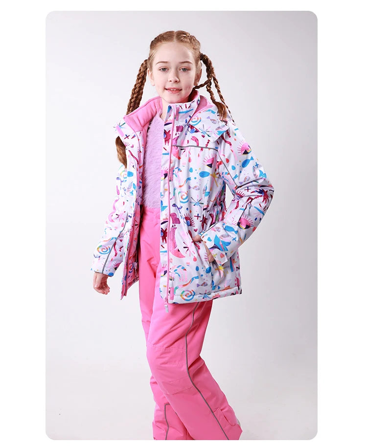 HONEYKING Kids Ski Outwear Winter Warm Windproof Outdoor Sports Snow Jackets Girls Snowboard Coat For Ski Clothing Equipment
