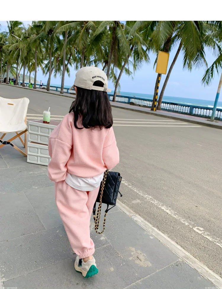 3-8 Years Girls Casual Clothing Set Spring Autumn New Cartoon Bear Print Long Sleeved Sweatershirt+Pants 2Pcs Sports Outfit