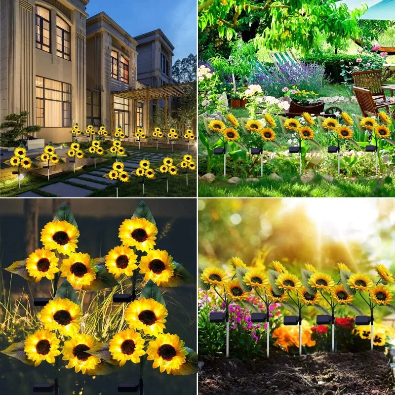 Solar Powered 3-Head Sunflower Outdoor Decorative Garden Light