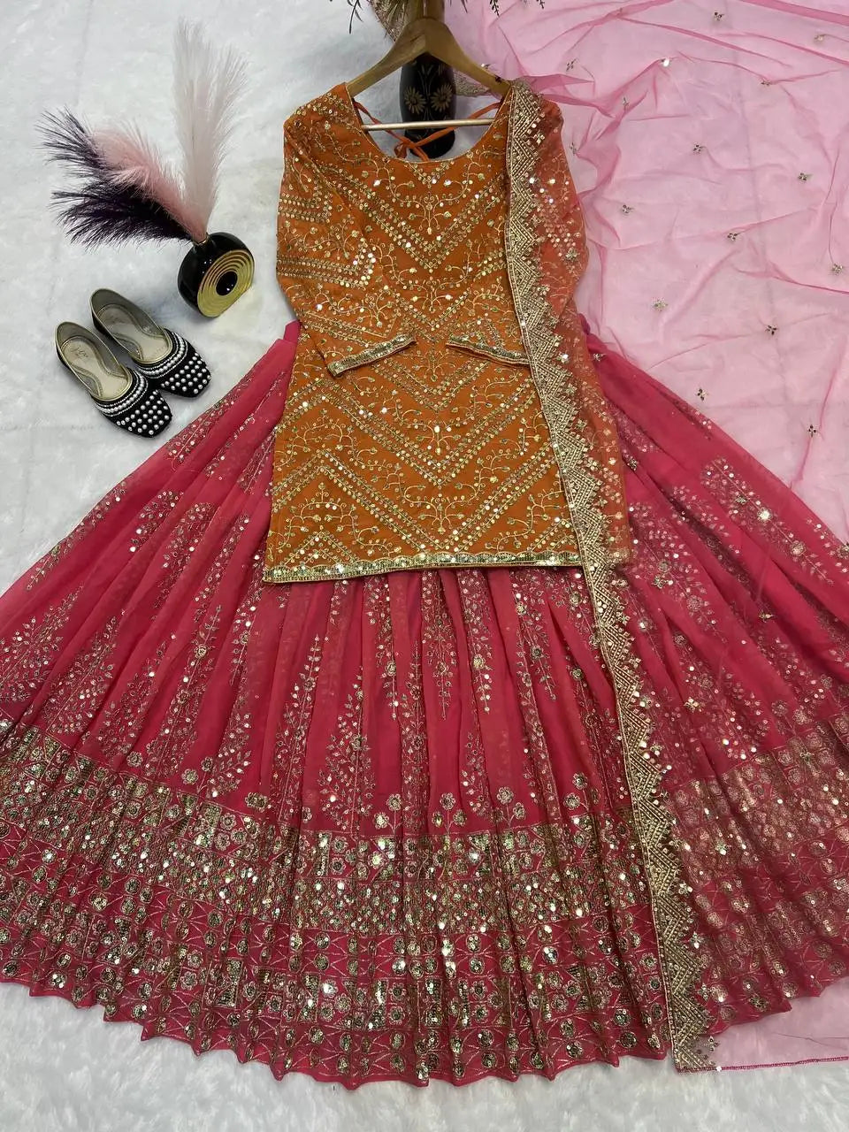 PinkCityBlocks Indian Pakistani Women's Designer Sharara Suit Palazzo Dupatta Heavy Faux Georgette Fabric Modern Ethnic Dress