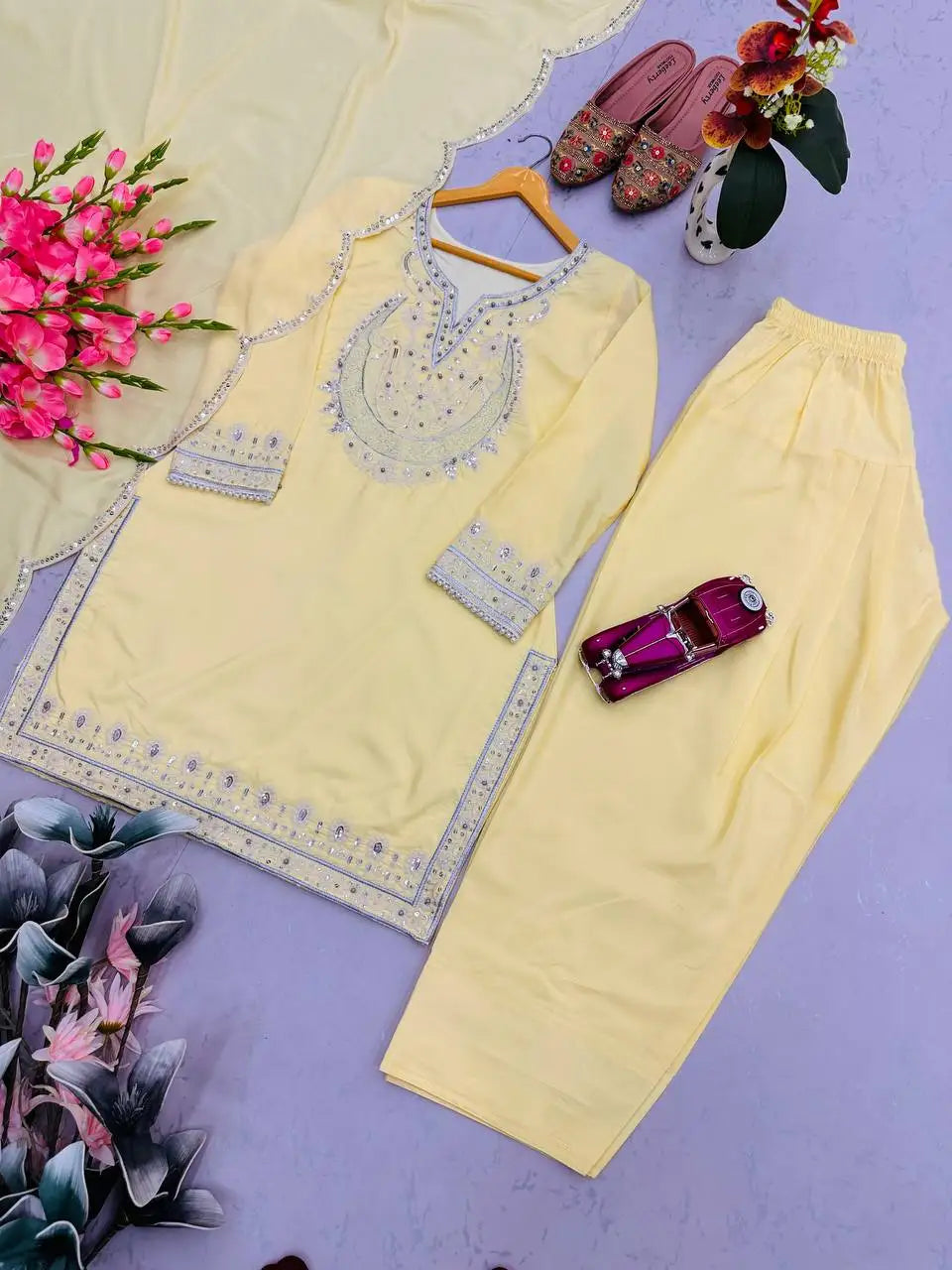 Traditional Silk Cotton Midi Party Wear Stitched Sharara Gharara Indian Embroidery Work 3-Piece Set Ready-Made Designer Ethnic