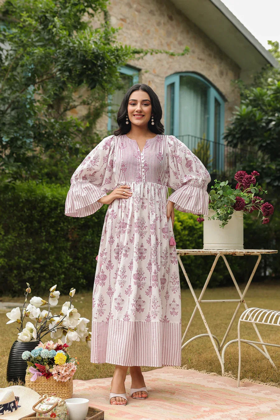 Women's Girls' Pure Cotton Maxi Dress Indian Block Print Casual Summer Evening Party Trendy New Wholesale Long Midi Dress